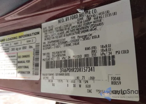 2013 Ford Fusion Se из США, поврежденный, VIN 3FA6P0HR2DR157341